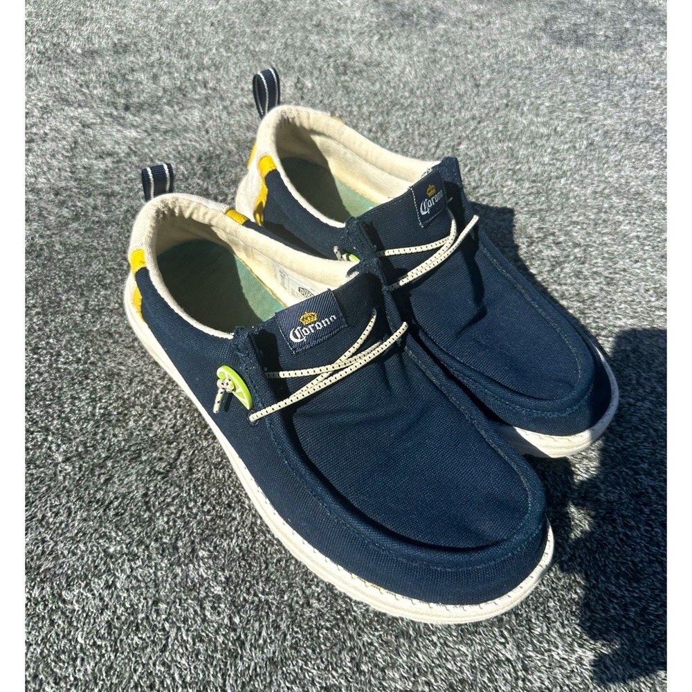 Hey Dude Wally Corona Men's 10 Navy White Beer Logo Casual Slip On Shoes